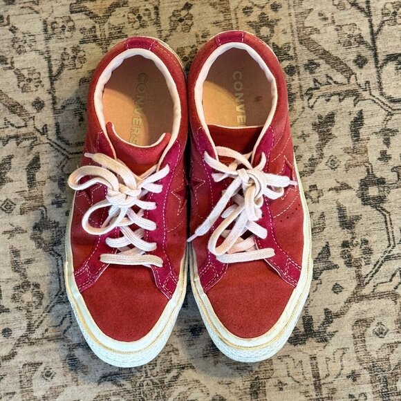 Converse Sneakers Kids Size 5 Red Pink Suede One Star Ox GS 'Enamel Red' 261791C - Picture 2 of 10
